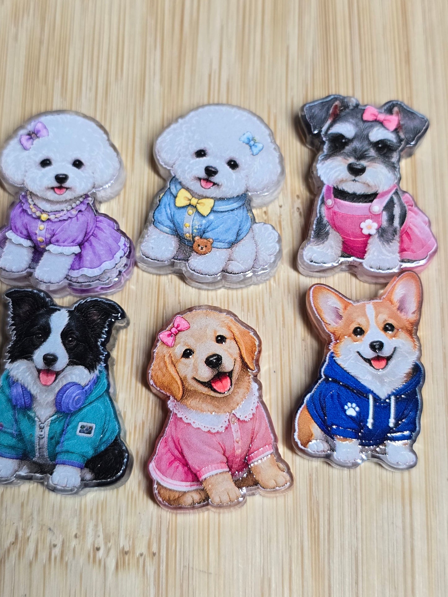 Acrylic focal beads- dogs with jackets on