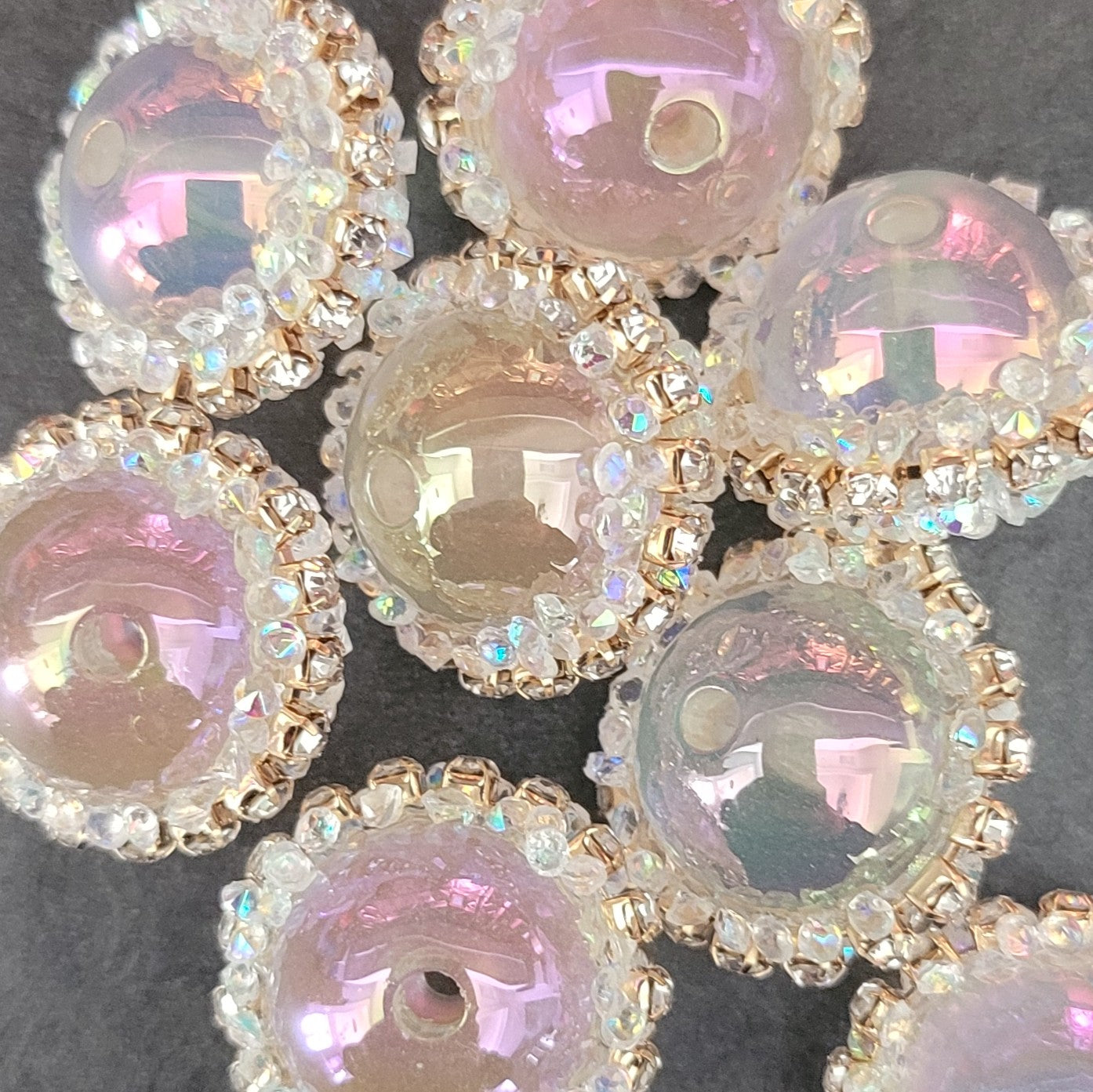 16mm Iridescent bead with rhinestones- 6pcs