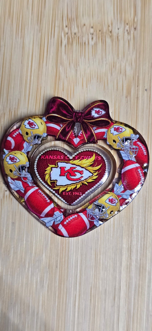 Acrylic focal beads 2pc heart set football team