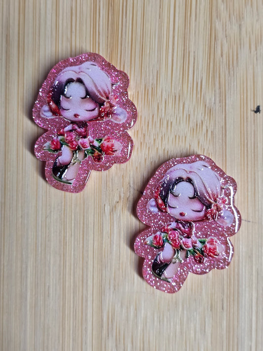 Focal- acrylic focal beads- pink glitter