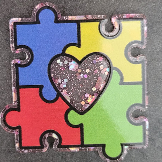 Acrylic flatback diy- autism puzzle with heart