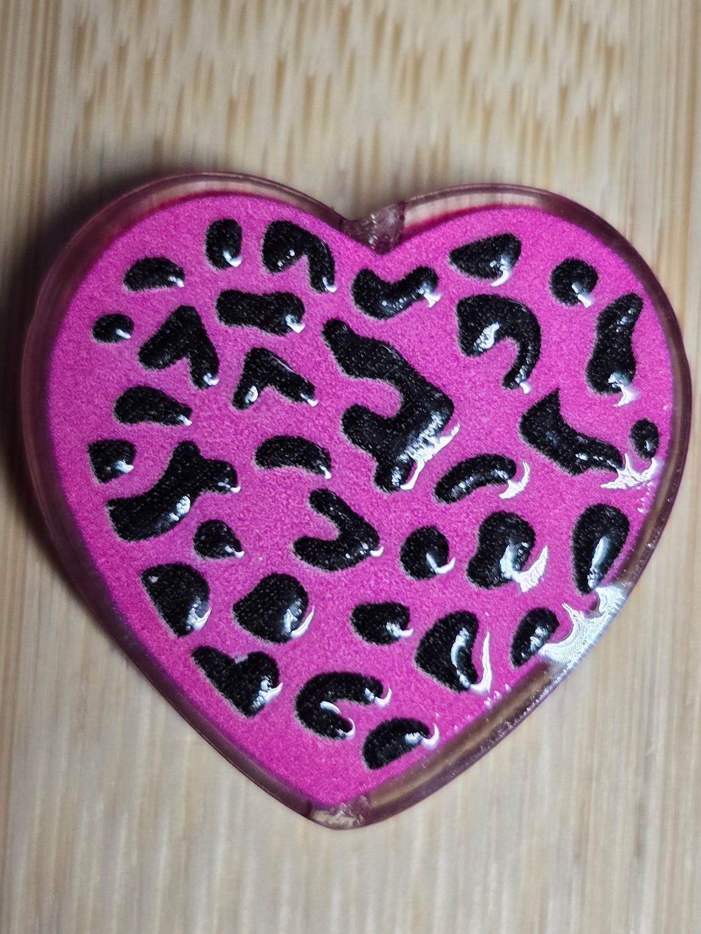 Acrylic focal beads cow print heart