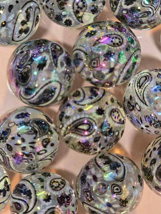 Acrylic beads 16mm iridescent paisley