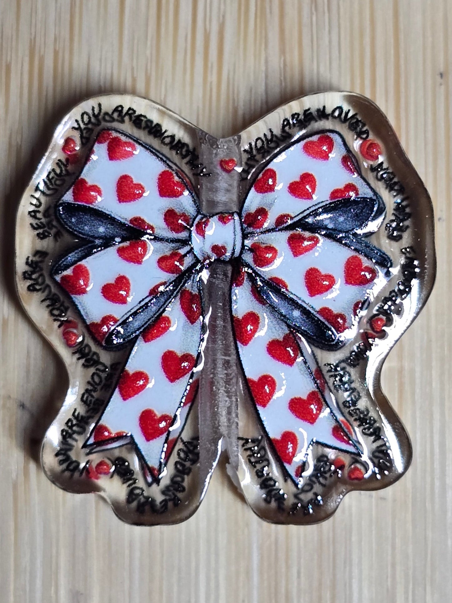 Acrylic focal beads red heart bow