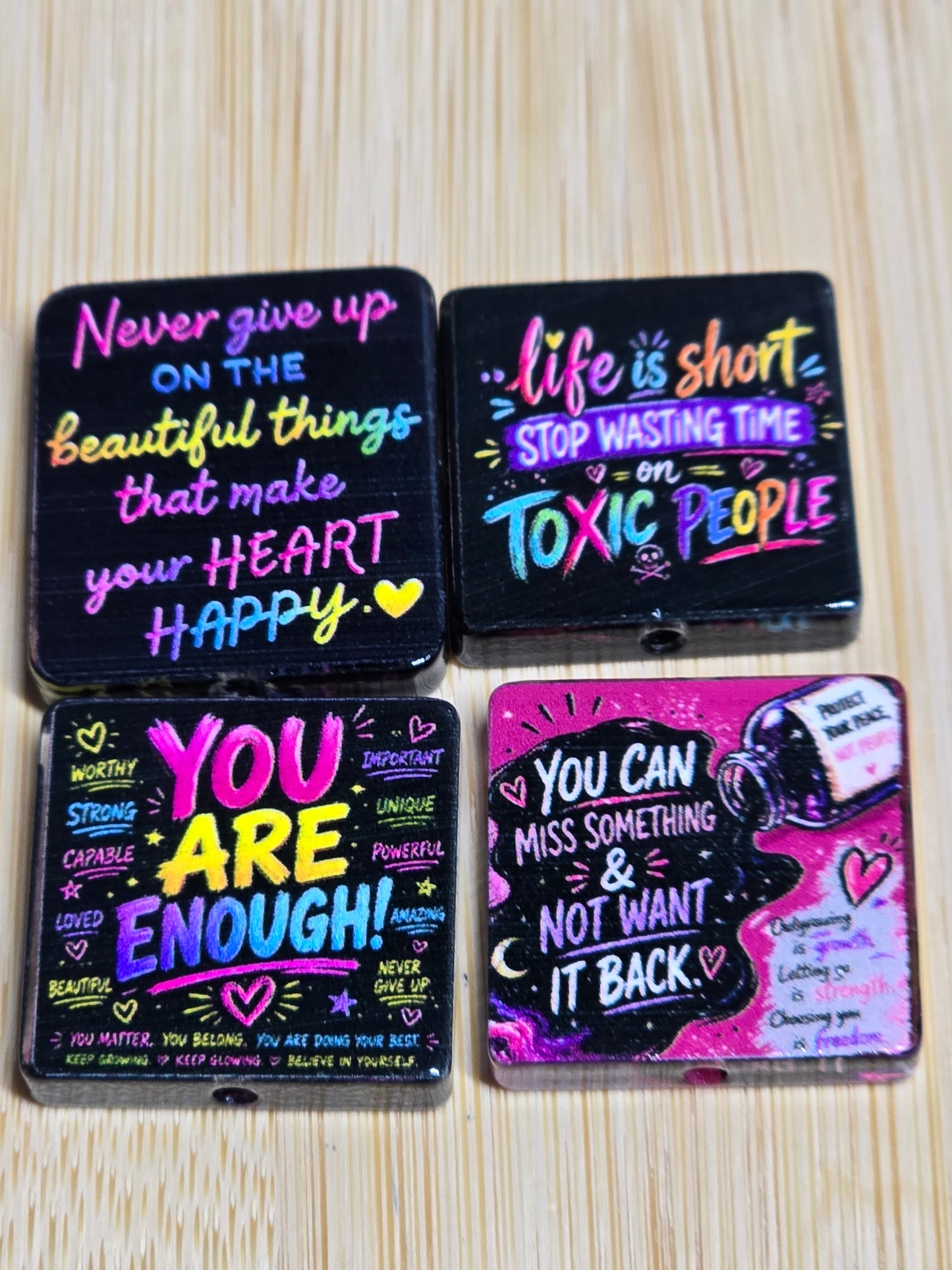 Acrylic focal beads positive affirmation