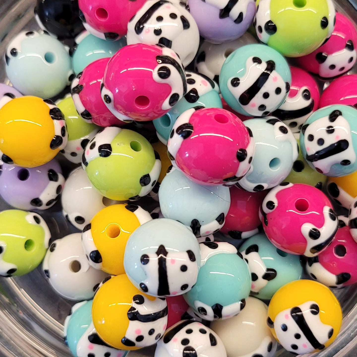 Hand painted panda beads- 10pcs