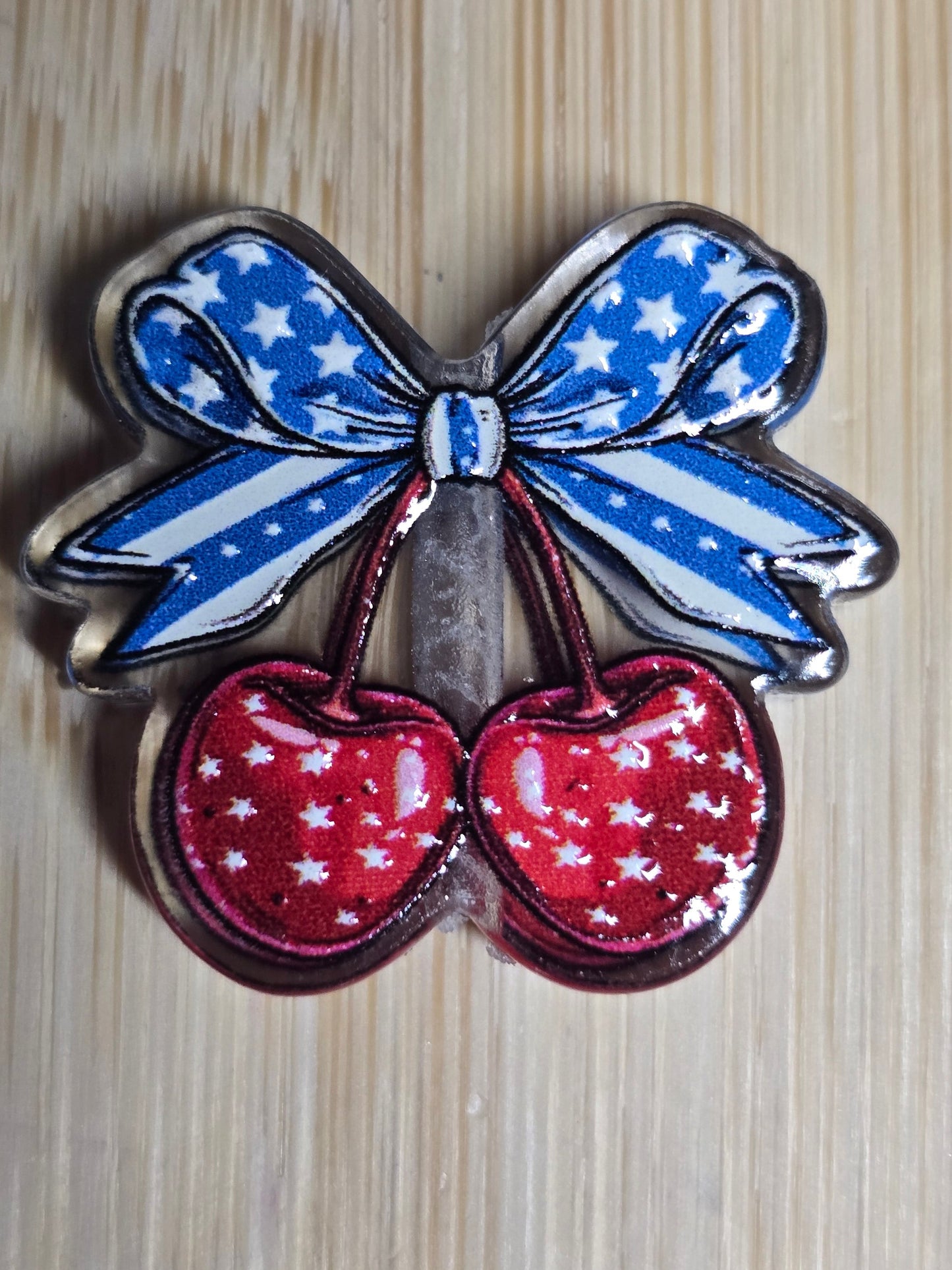 Acrylic focal beads- red/whi/blu cherry bow