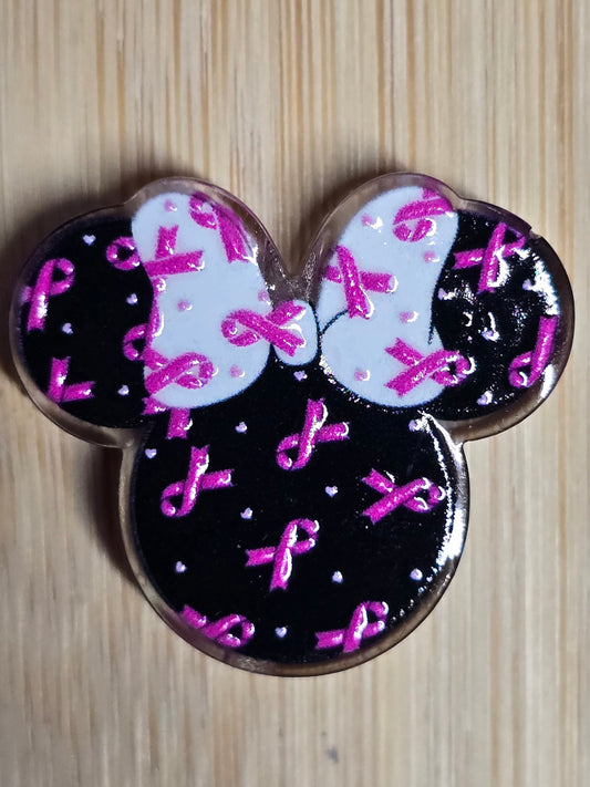 Acrylic focal beads mouse head with pink ribbons