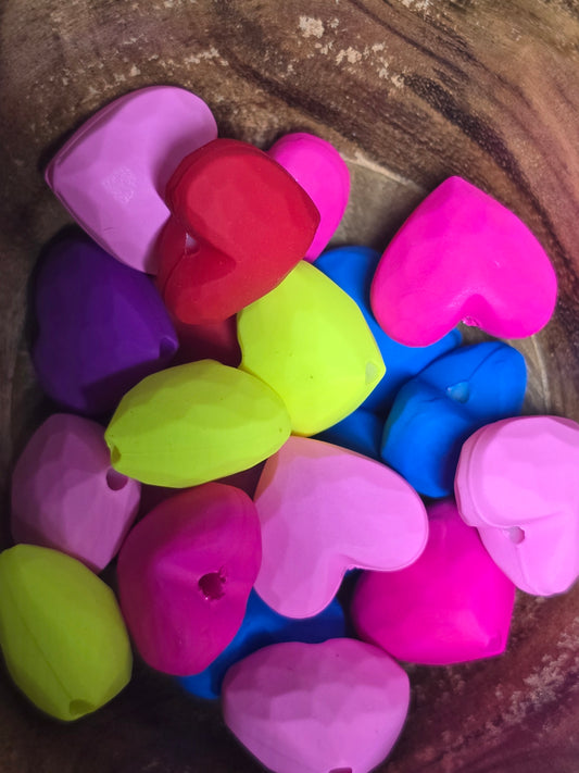 Acrylic beads neon colored heart shaped