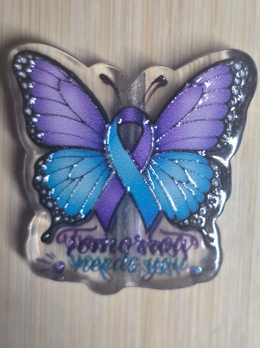 Acrylic focal beads Su*#$e prevention butterfly wlith ribbon