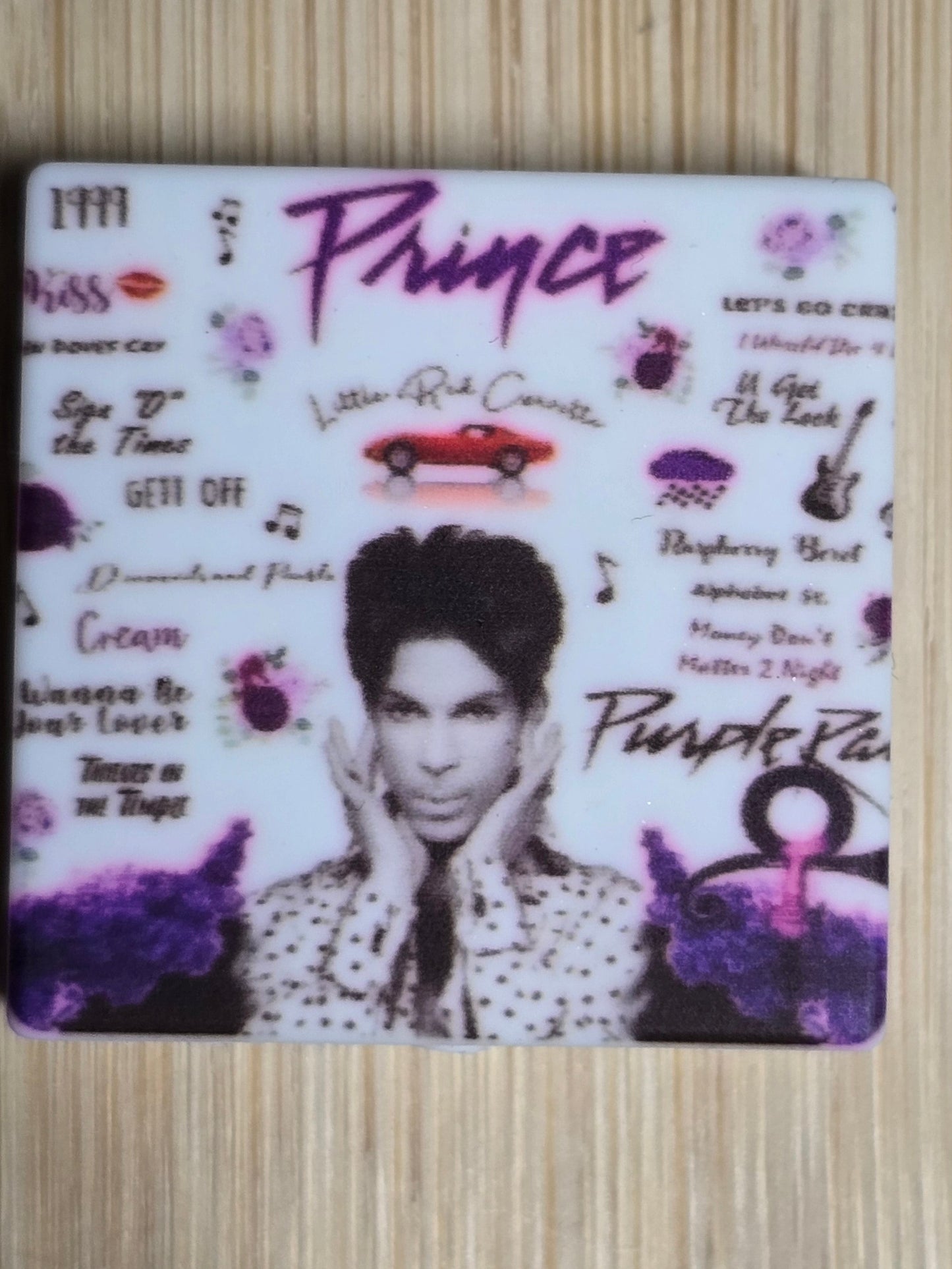 Focal silicone printed beads purple rain singer