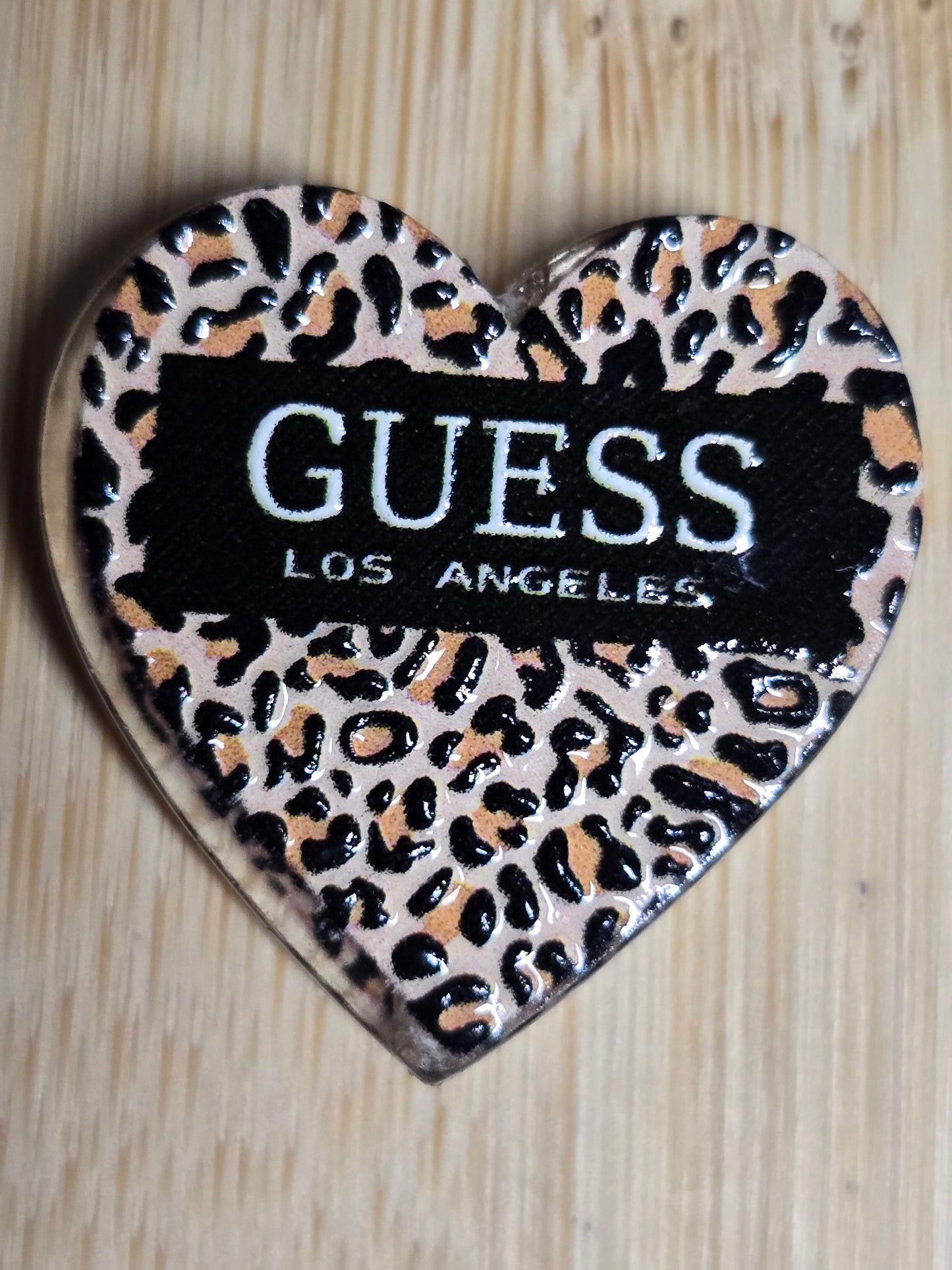 Acrylic focal beads designer inspired heart shaped leopard print
