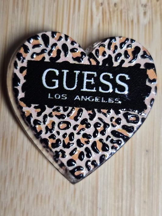 Acrylic focal beads designer inspired heart shaped leopard print