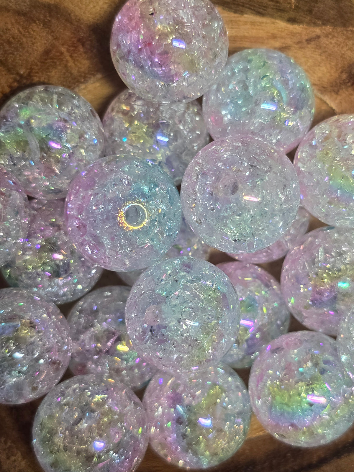 Acrylic beads 16mm rainbow crackle