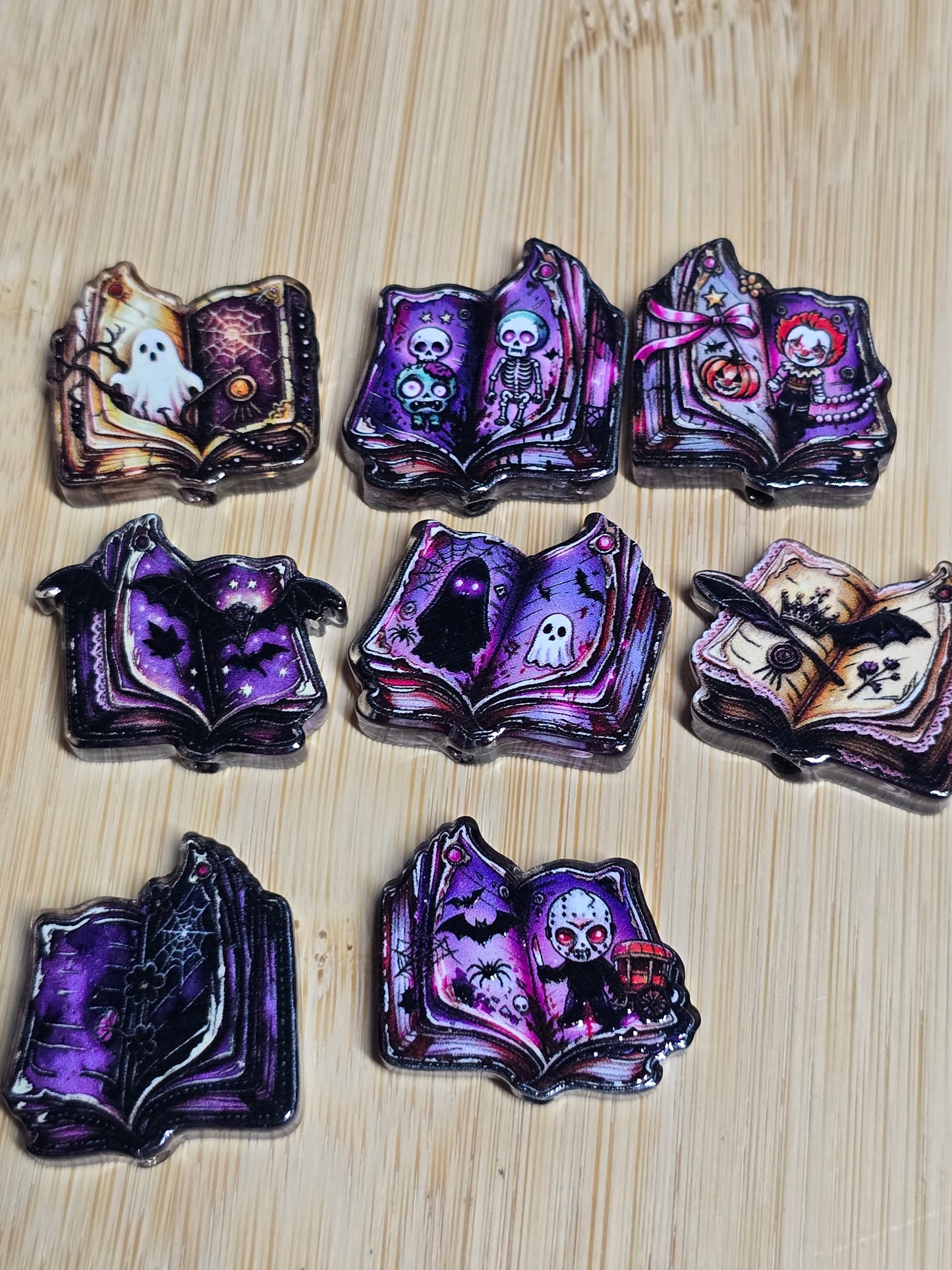 Acrylic focal beads Halloween themed books