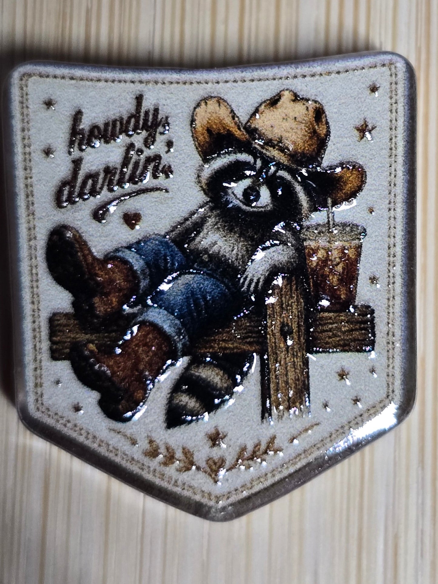 Acrylic focal beads- country raccoon- howdy darlin