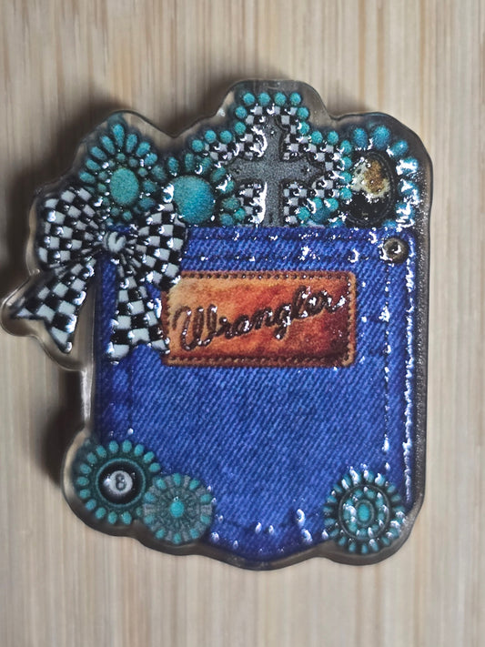 Acrylic focal beads denim pocket