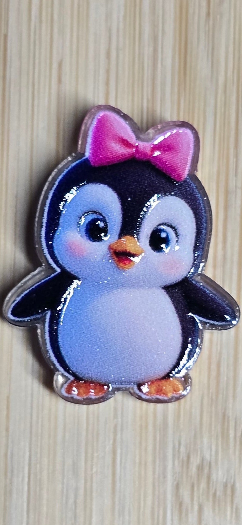 Acrylic focal beads cute girl penguin with pink bow