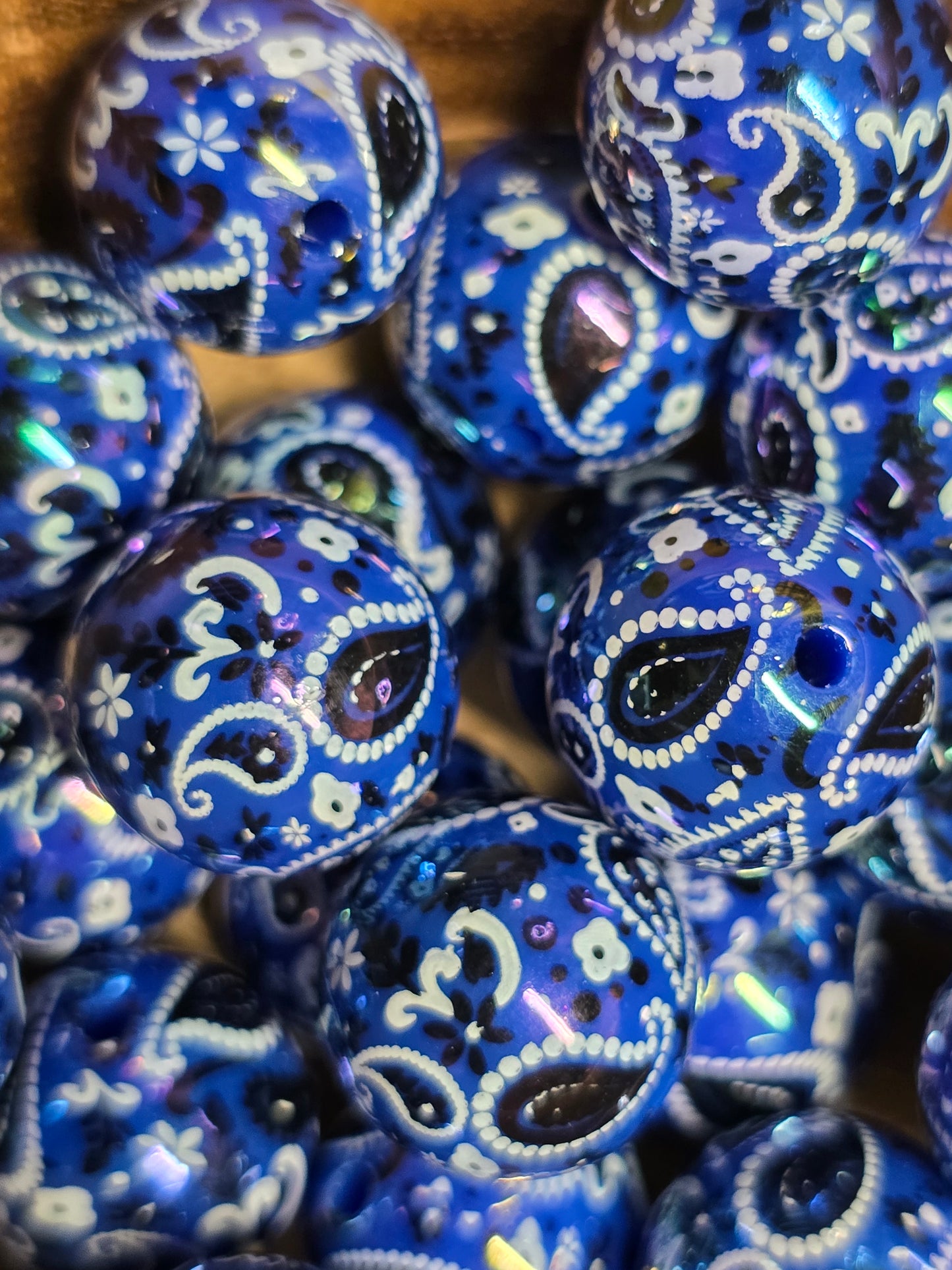 Acrylic beads blue paisley