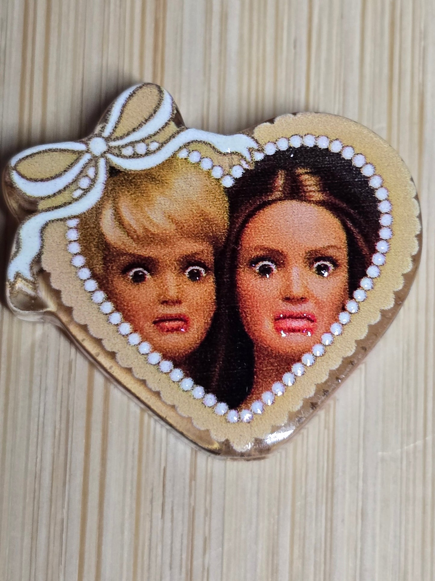 Acrylic focal beads heart shaped meme barbie