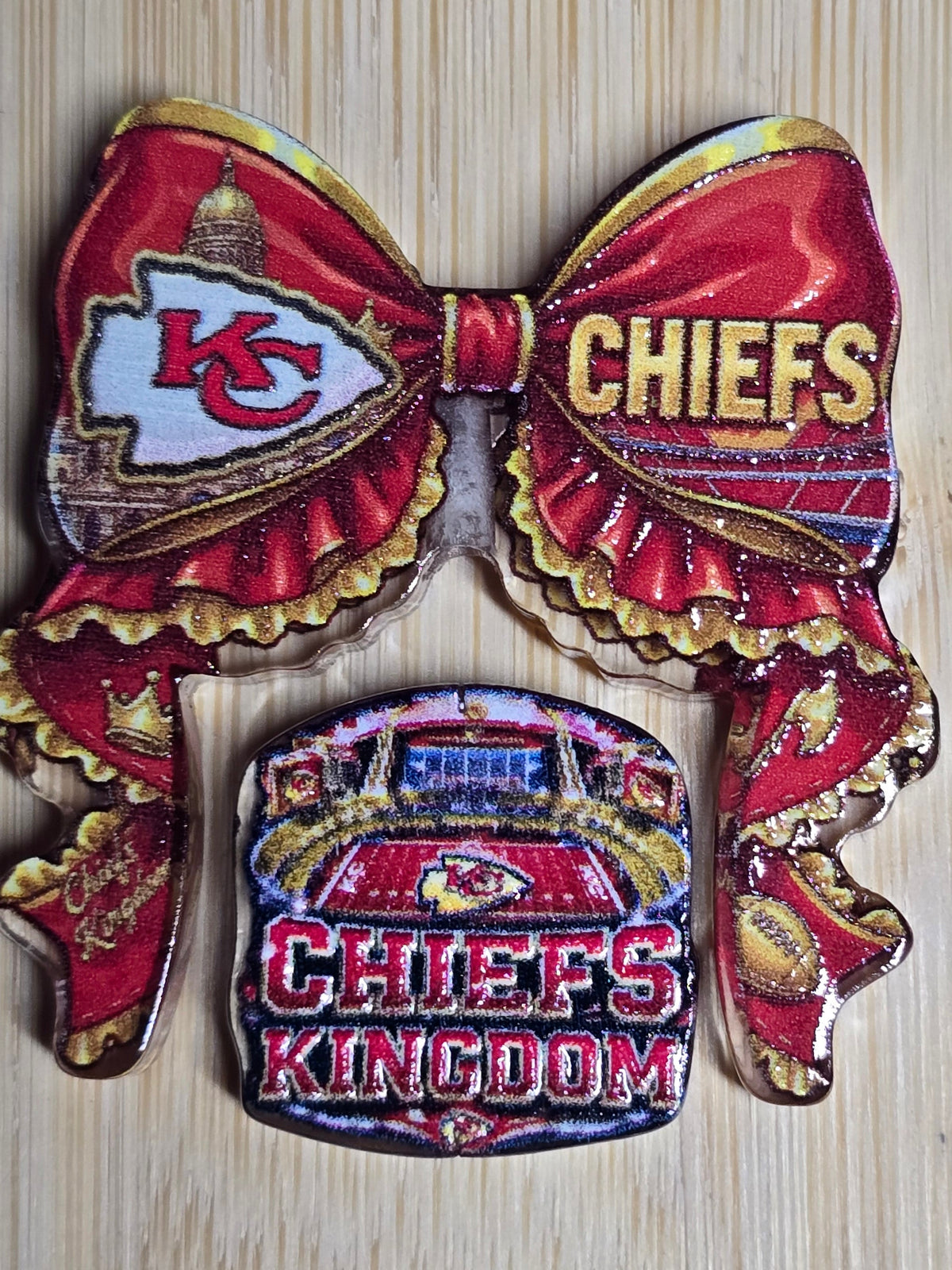 Acrylic focal beads 2pc bow set- football teams