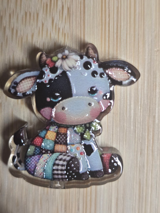 Acrylic focal beads patchwork cow