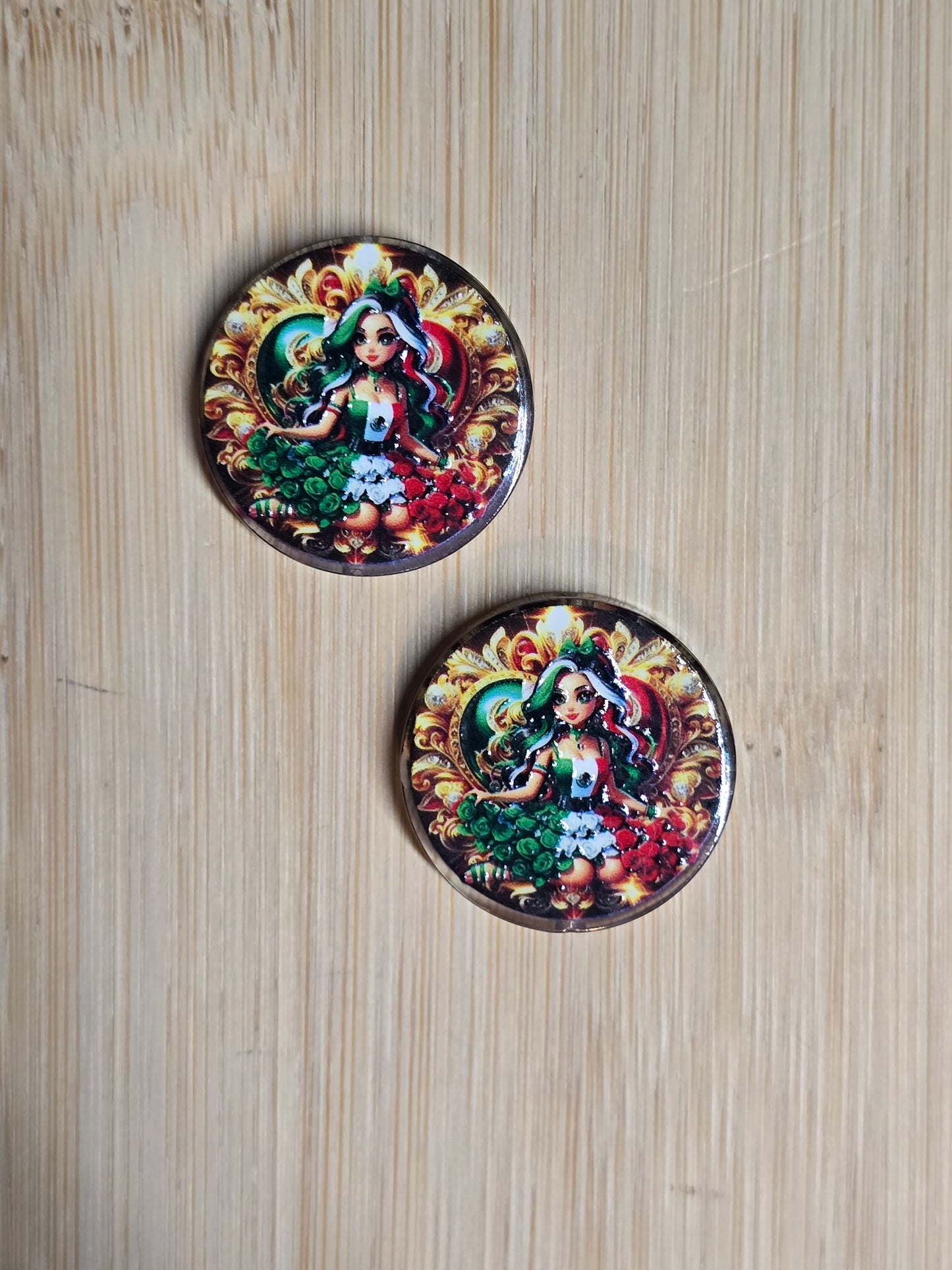 Acrylic focal beats- girl wearing mexican colors