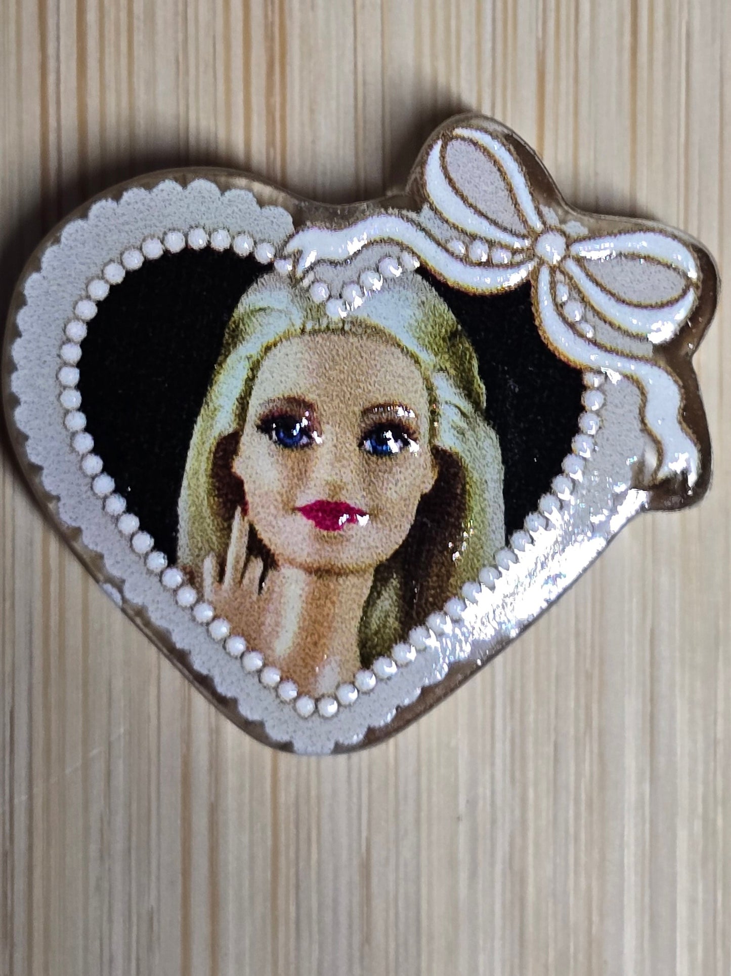 Acrylic focal beads heart shaped meme barbie