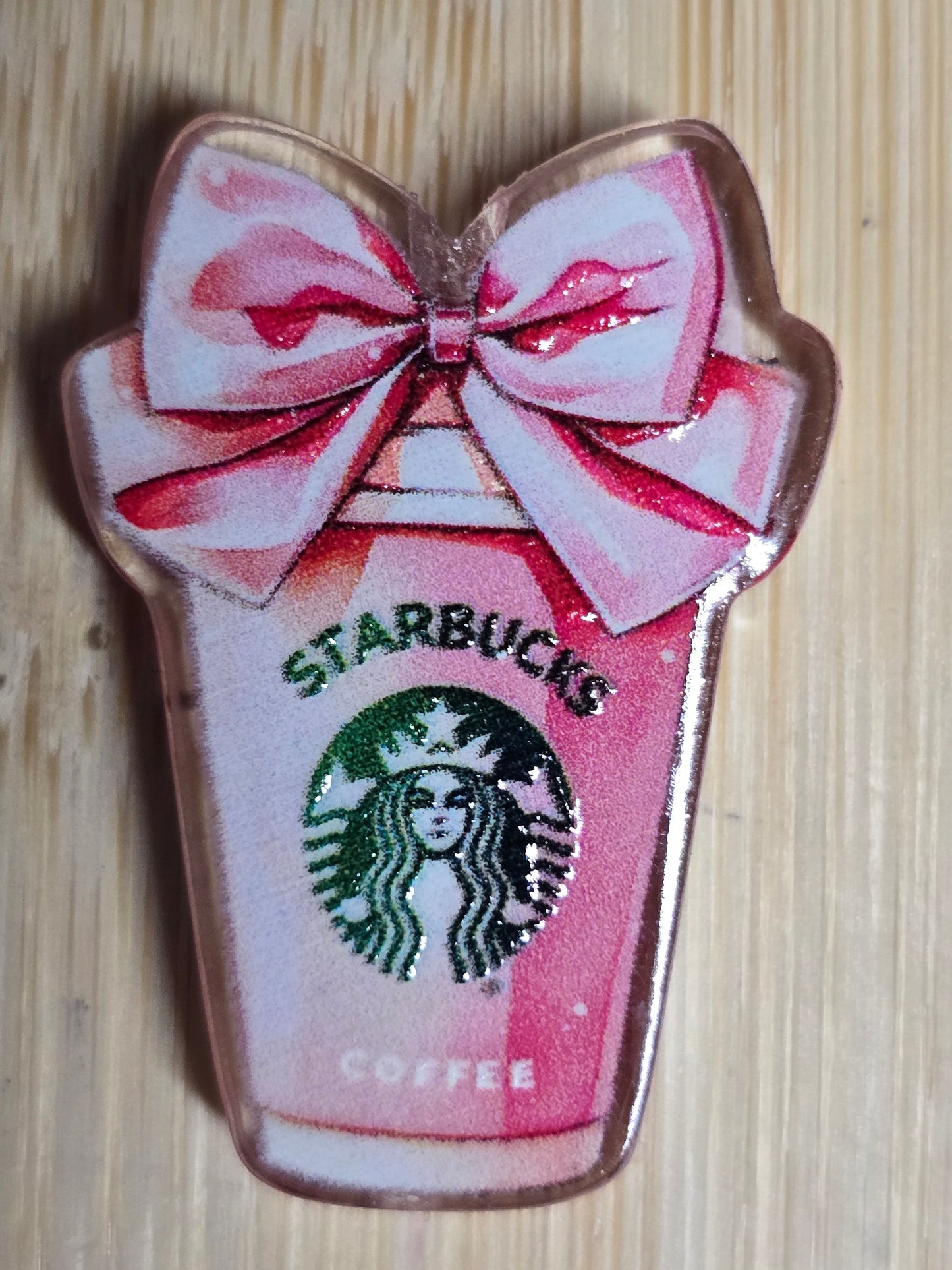 Acrylic focal beads- pink SB cup with pink bow