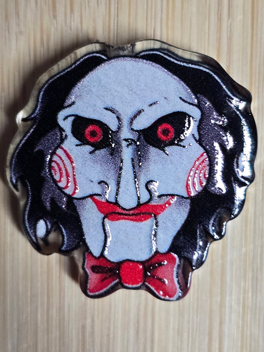 Acrylic focal beads red/blk horror face