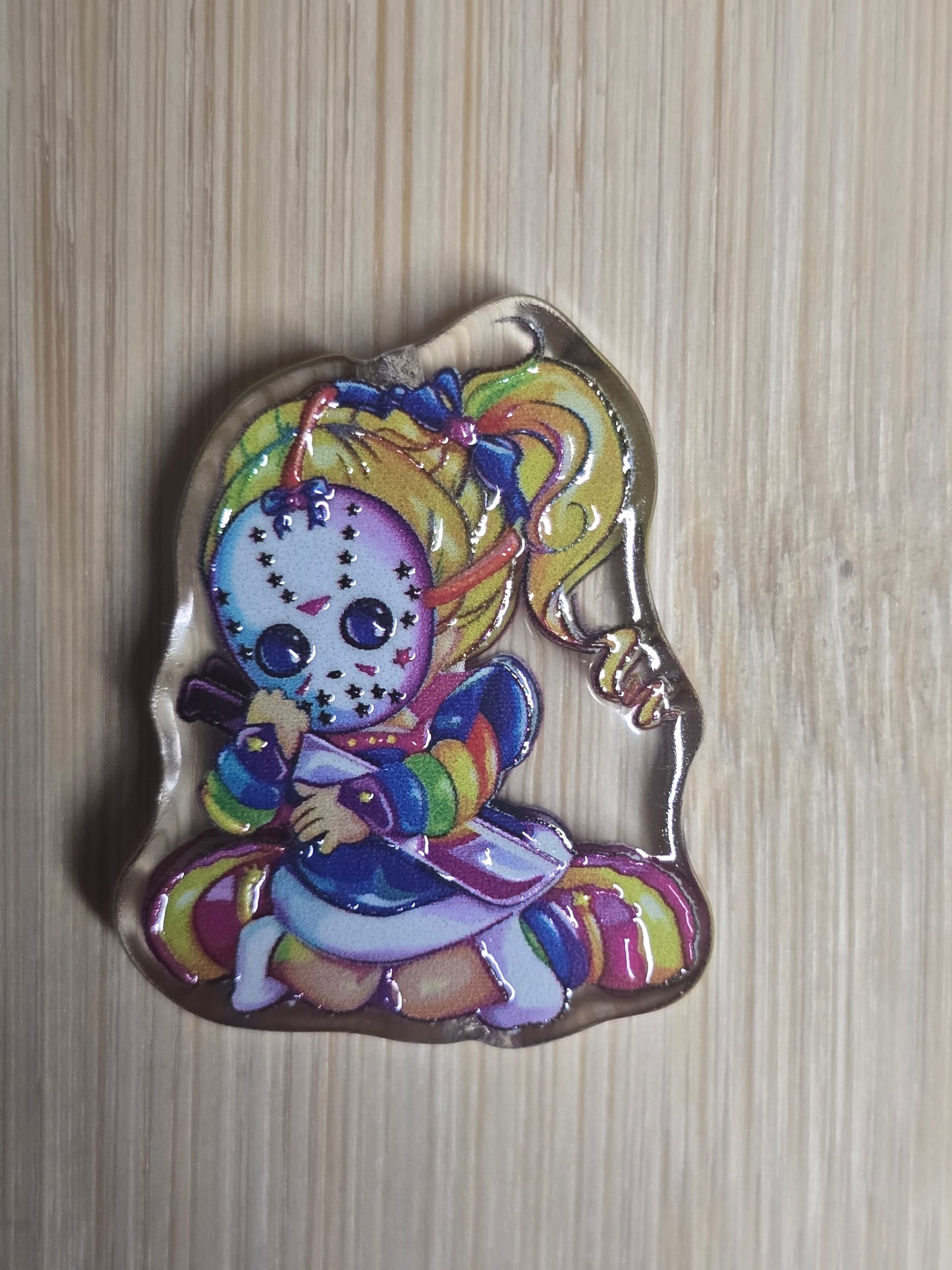 Acrylic focal beads rainbow girl with horror mask