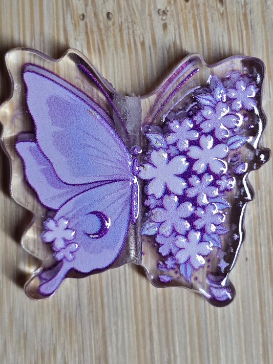Acrylic focal beads purple butterfly with flowers
