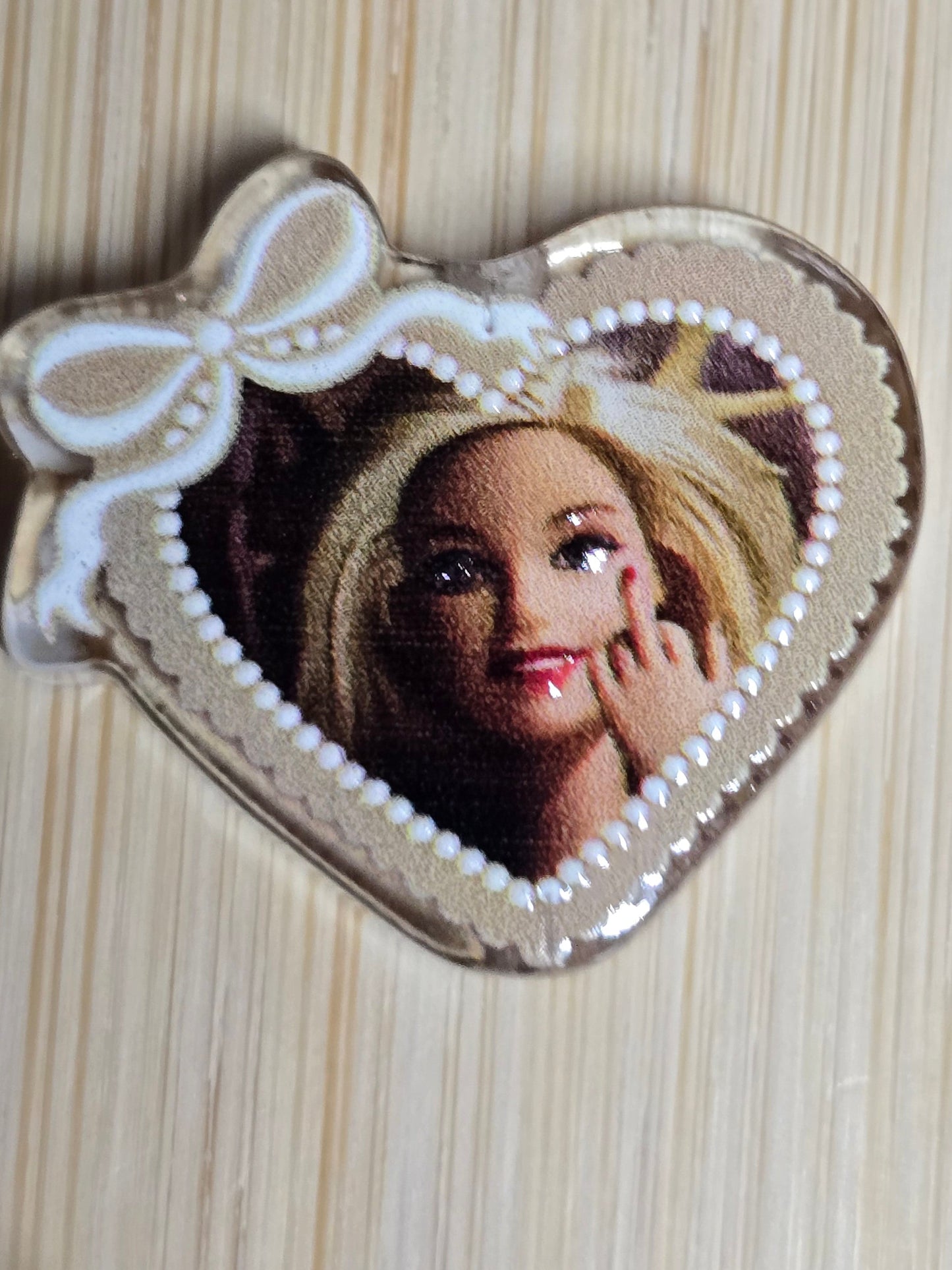 Acrylic focal beads heart shaped meme barbie