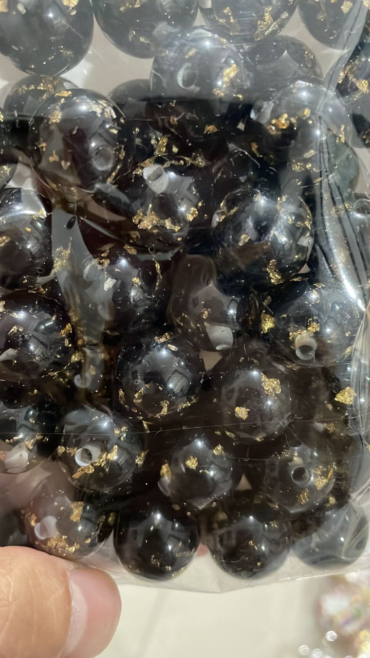 16mm Black with gold beads