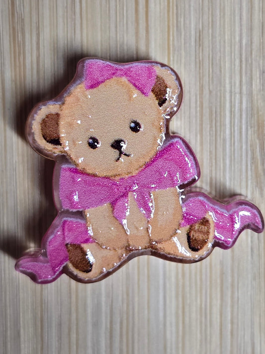 Acrylic focal beads bear with pink bow