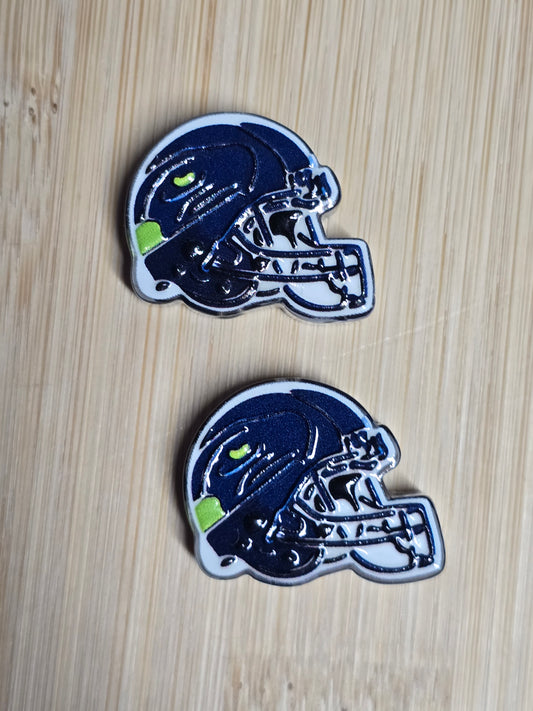 Acrylic focal beads nflteam helmet blu/grn