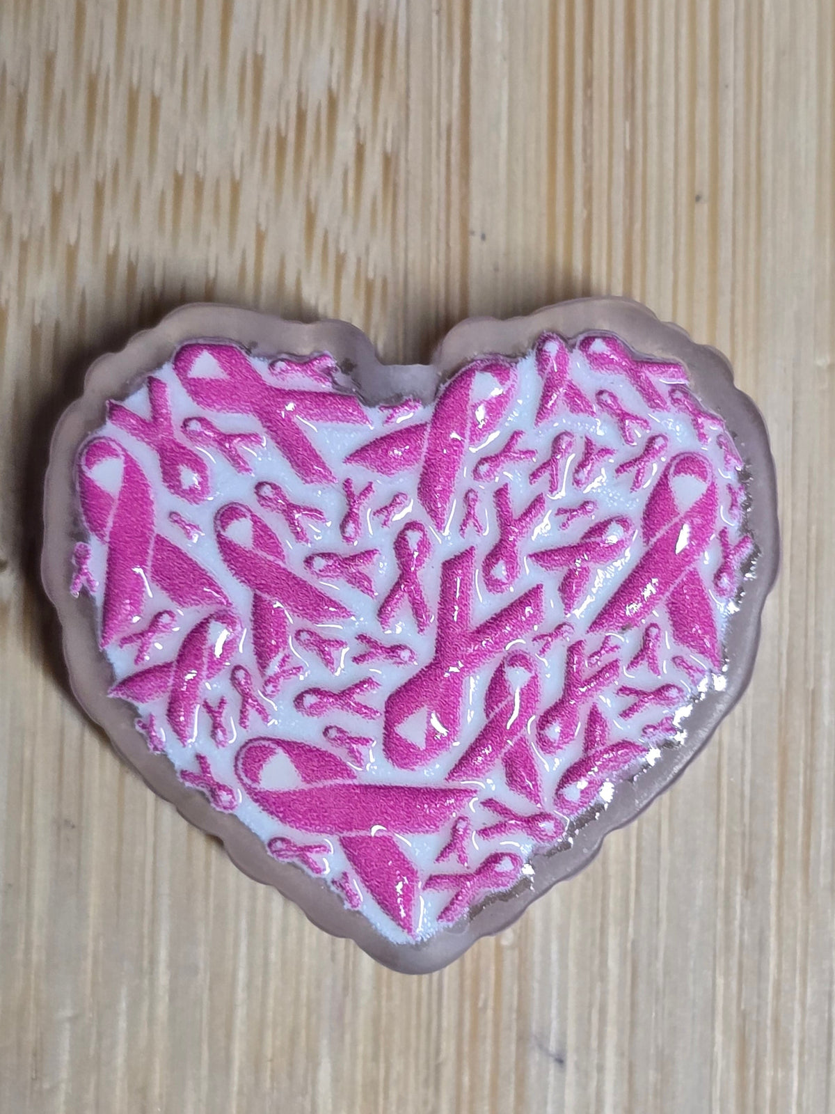 Acrylic focal beads- pink ribbon heart