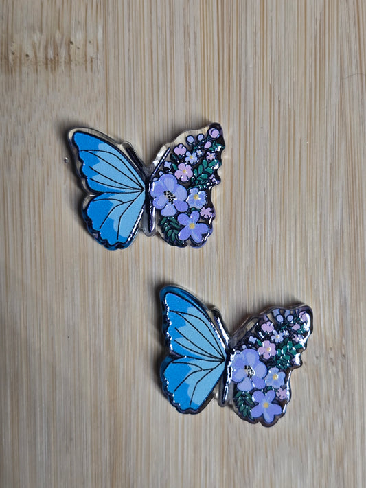 Focal- acrylic focal beads blue floral butterfly