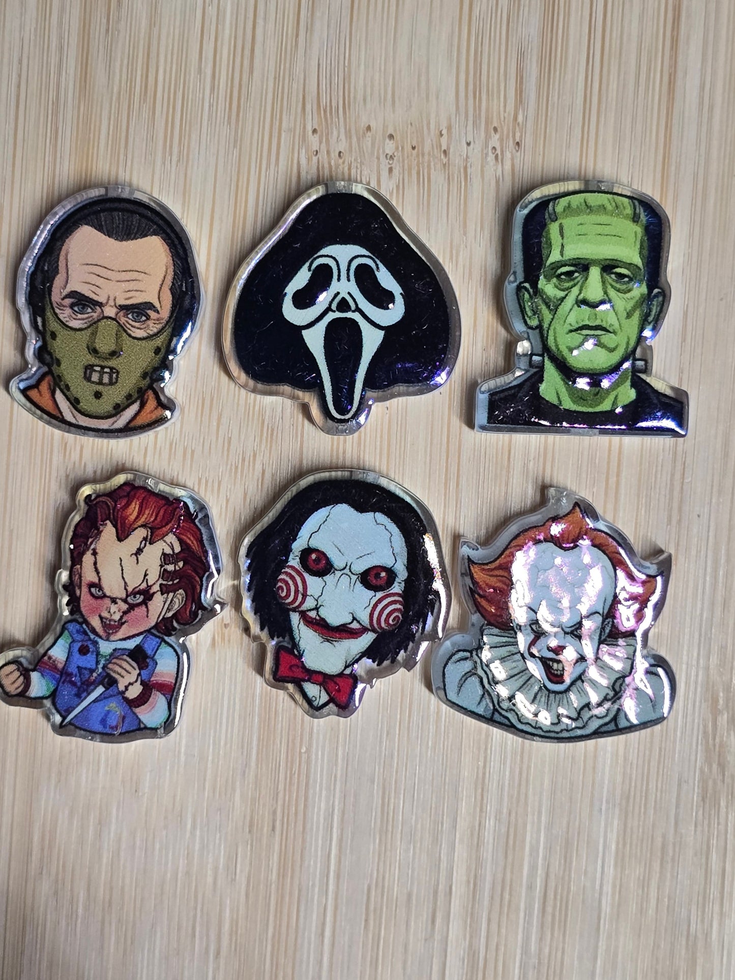 Acrylic focal beads halloween horror characters with oil slick coating mix
