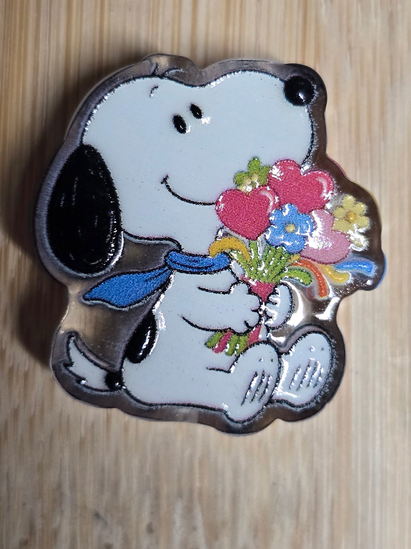 Acrylic focal beads white dog with flowers