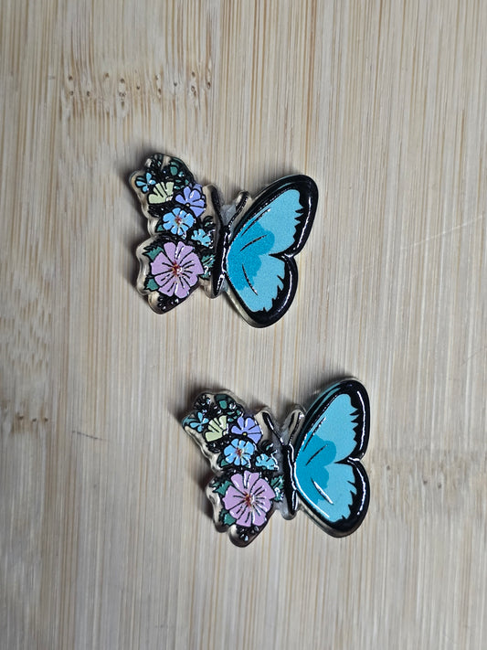 Focal- acrylic focal beads teal flower butterfly