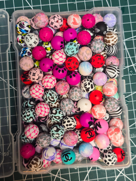 15mm printed silicone beads- random mix