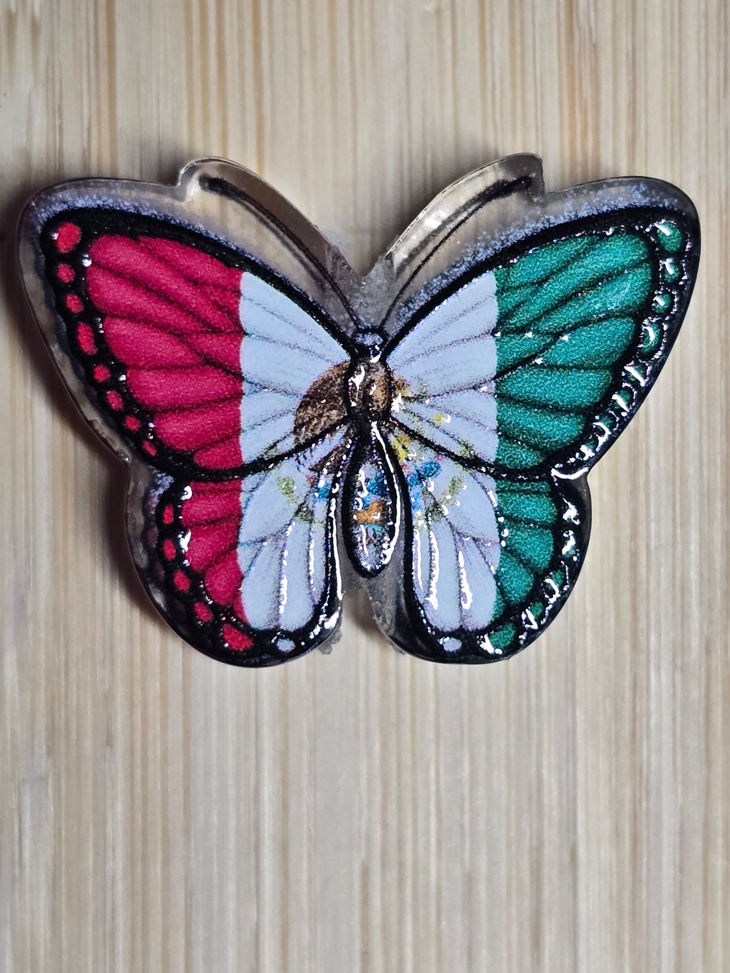 Acrylic focal beads red white green butterfly